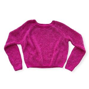 Altar'd State Women's Hot Pink Velour Chenille Cropped Sweater M Soft Cozy